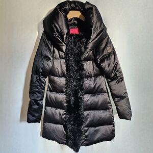 Moncler Gamme Rouge Black Satin Fur Trim Puffer Jacket
